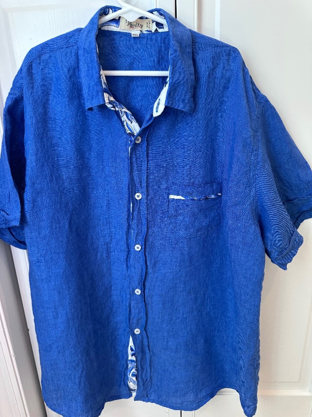 Blue short sleeve linen button down made in Italy